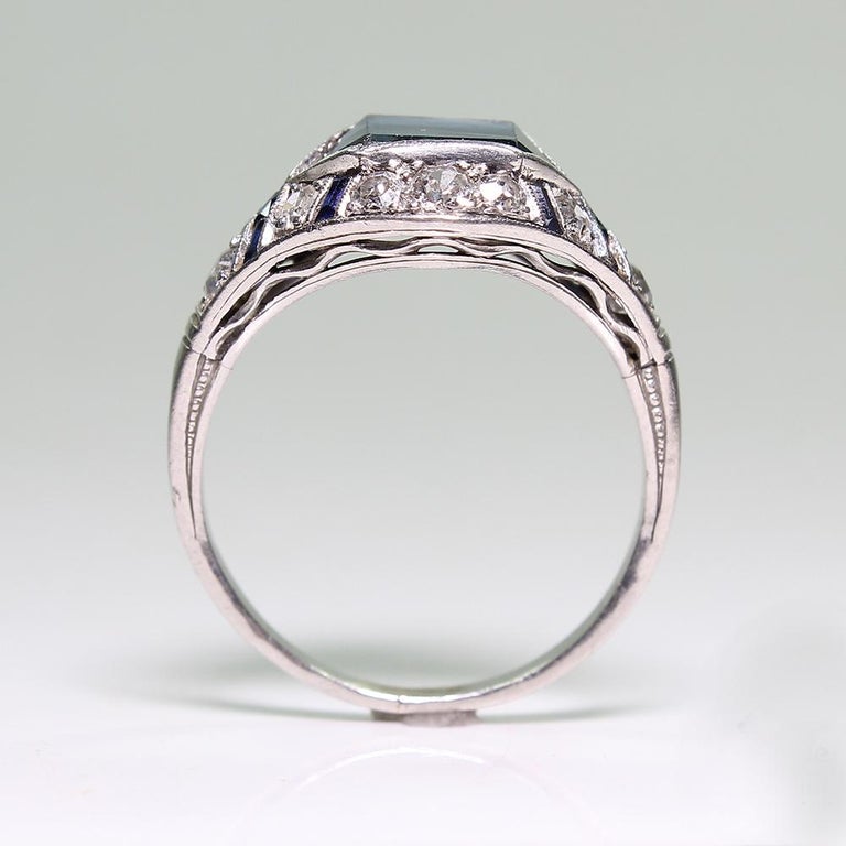 Antique Art Deco Platinum Sapphire and Diamond Ring at 1stDibs
