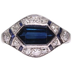 Antique Art Deco Platinum Sapphire and Diamond Ring