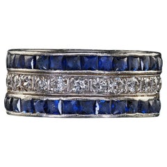 Antique Art Deco Platinum Sapphire and Diamond Wide Eternity Band - Size 5 1/4