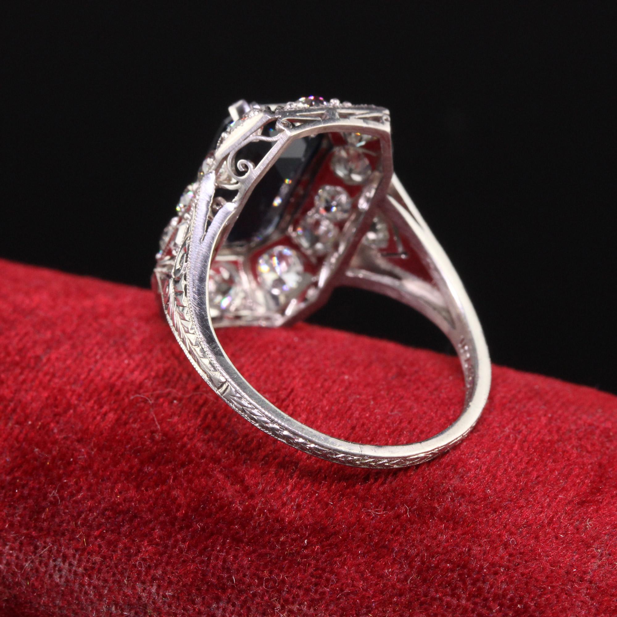 Antique Art Deco Platinum Sapphire and Old European Diamond Cocktail Ring In Good Condition In Great Neck, NY