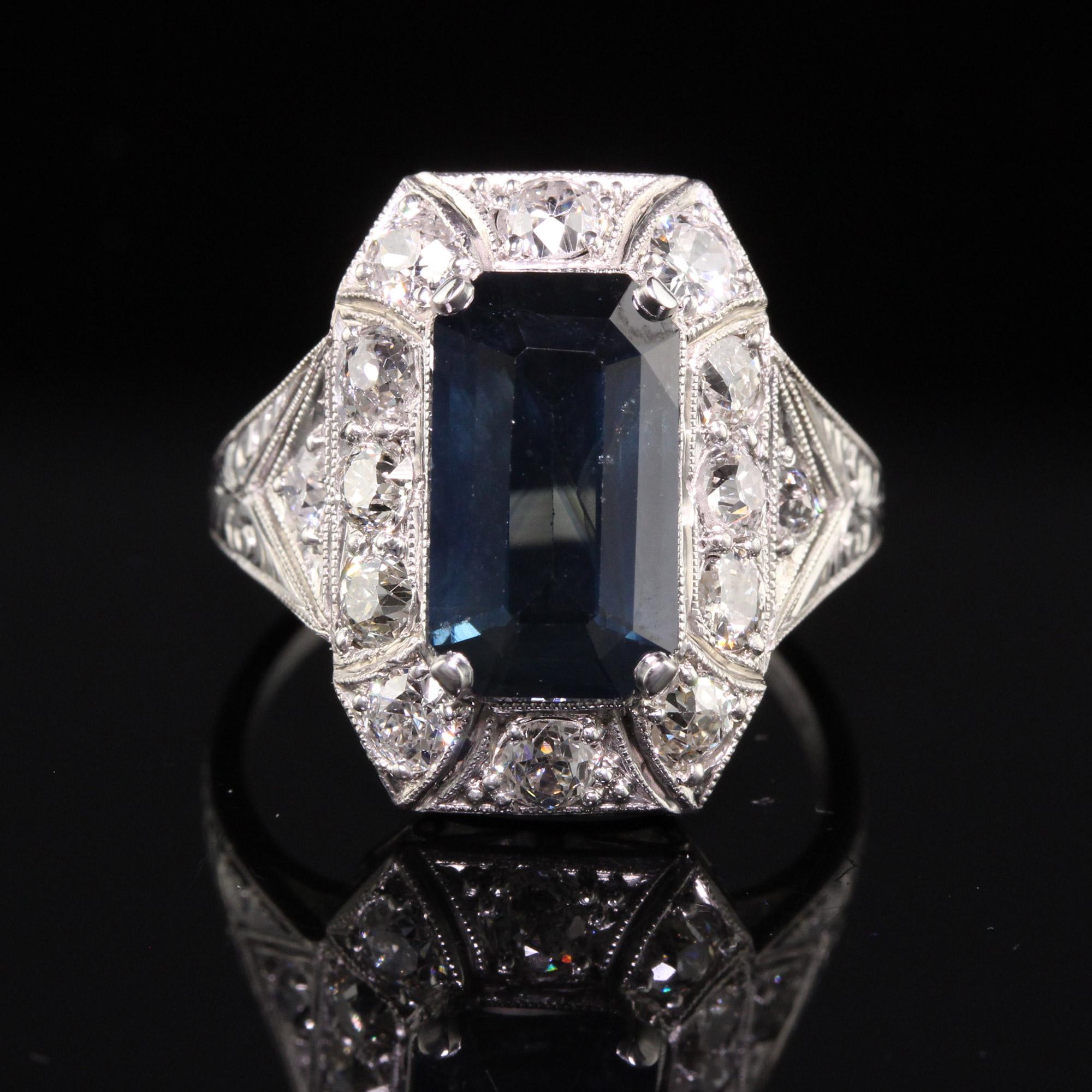 Women's Antique Art Deco Platinum Sapphire and Old European Diamond Cocktail Ring