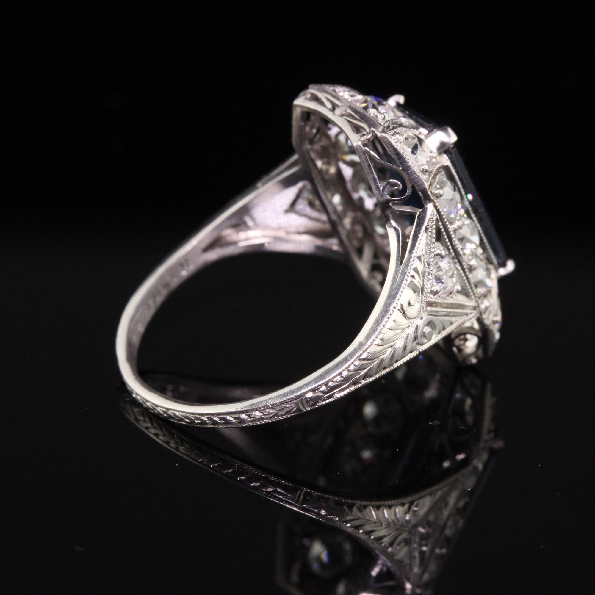 Antique Art Deco Platinum Sapphire and Old European Diamond Cocktail Ring 1