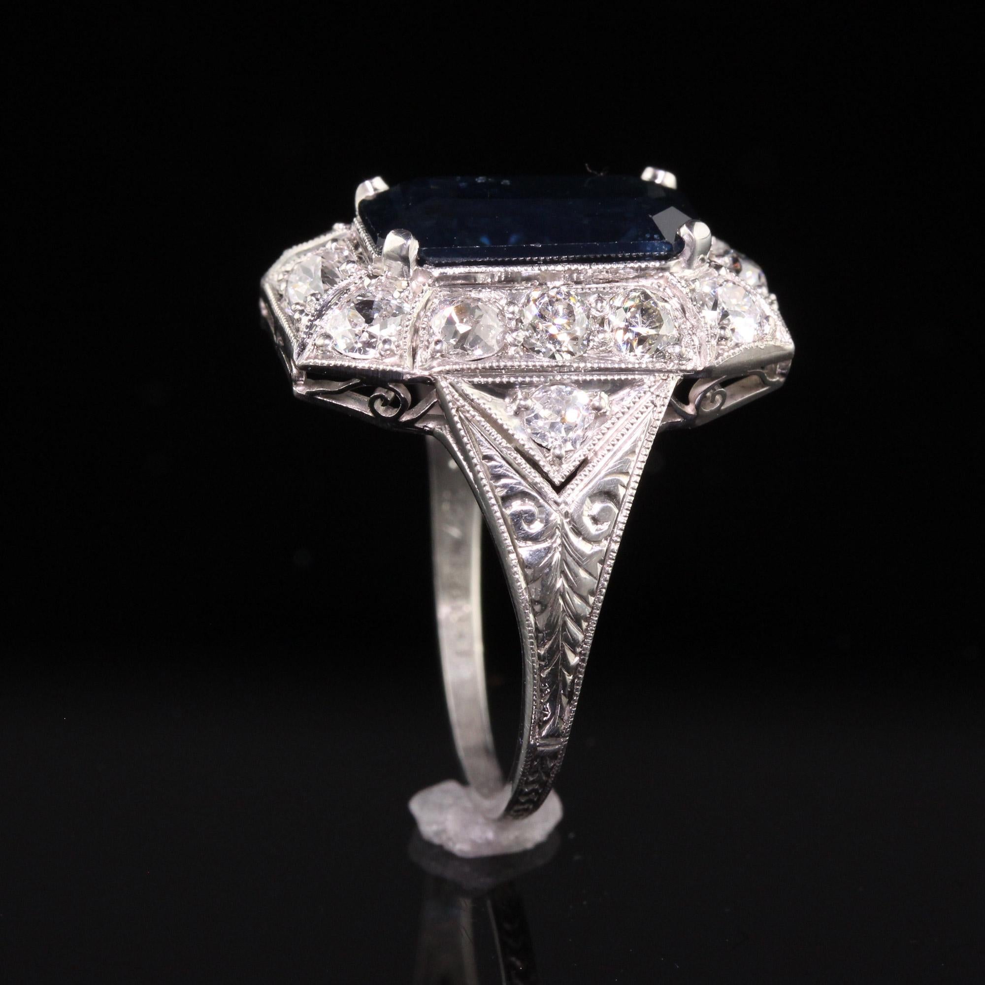Antique Art Deco Platinum Sapphire and Old European Diamond Cocktail Ring 2