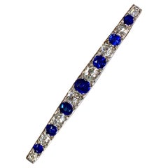 Antique Art Deco Platinum Sapphire Diamond Bar Pin Brooch 2.80ctw GIA No Heat
