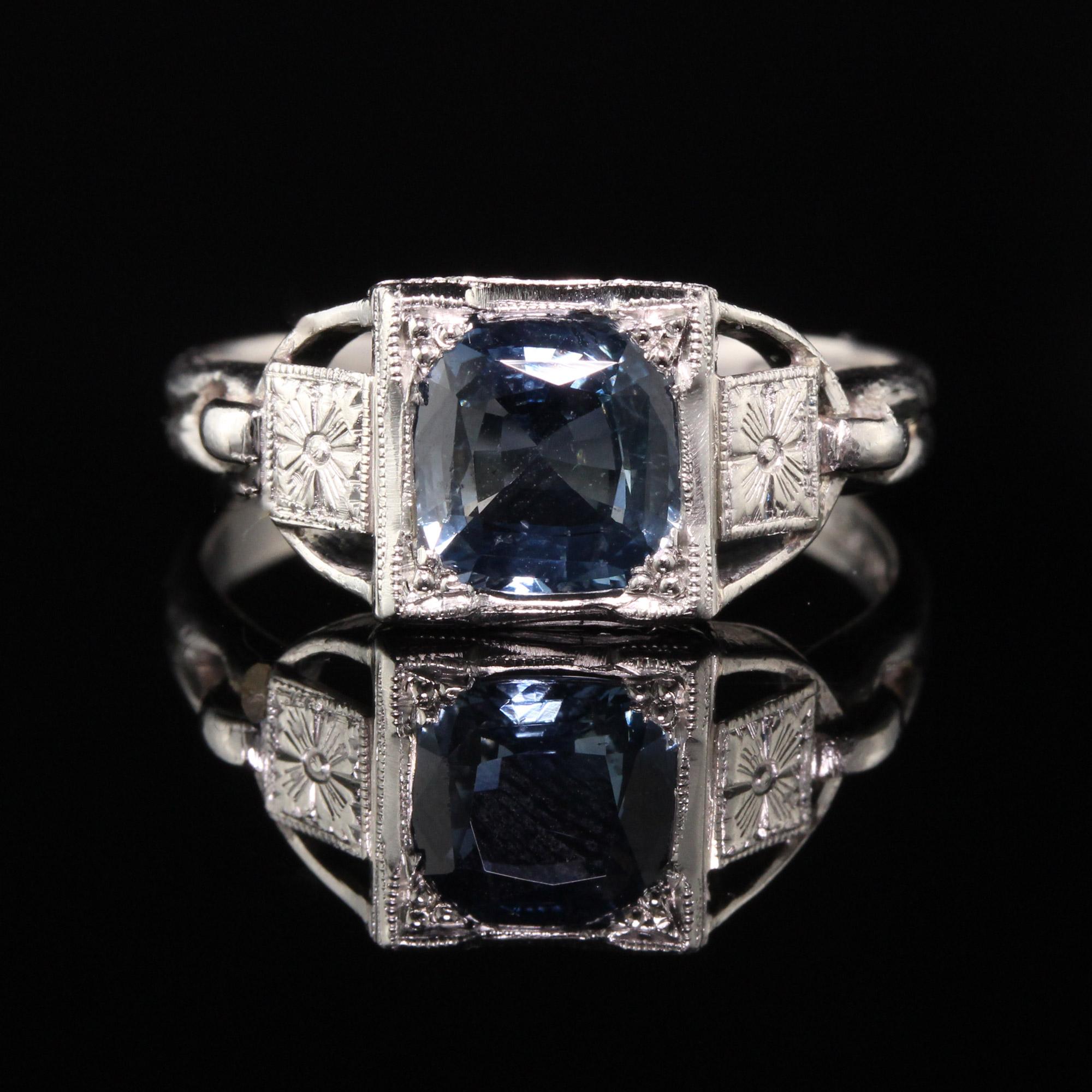 Radiant Cut Antique Art Deco Platinum Sapphire Engagement Ring