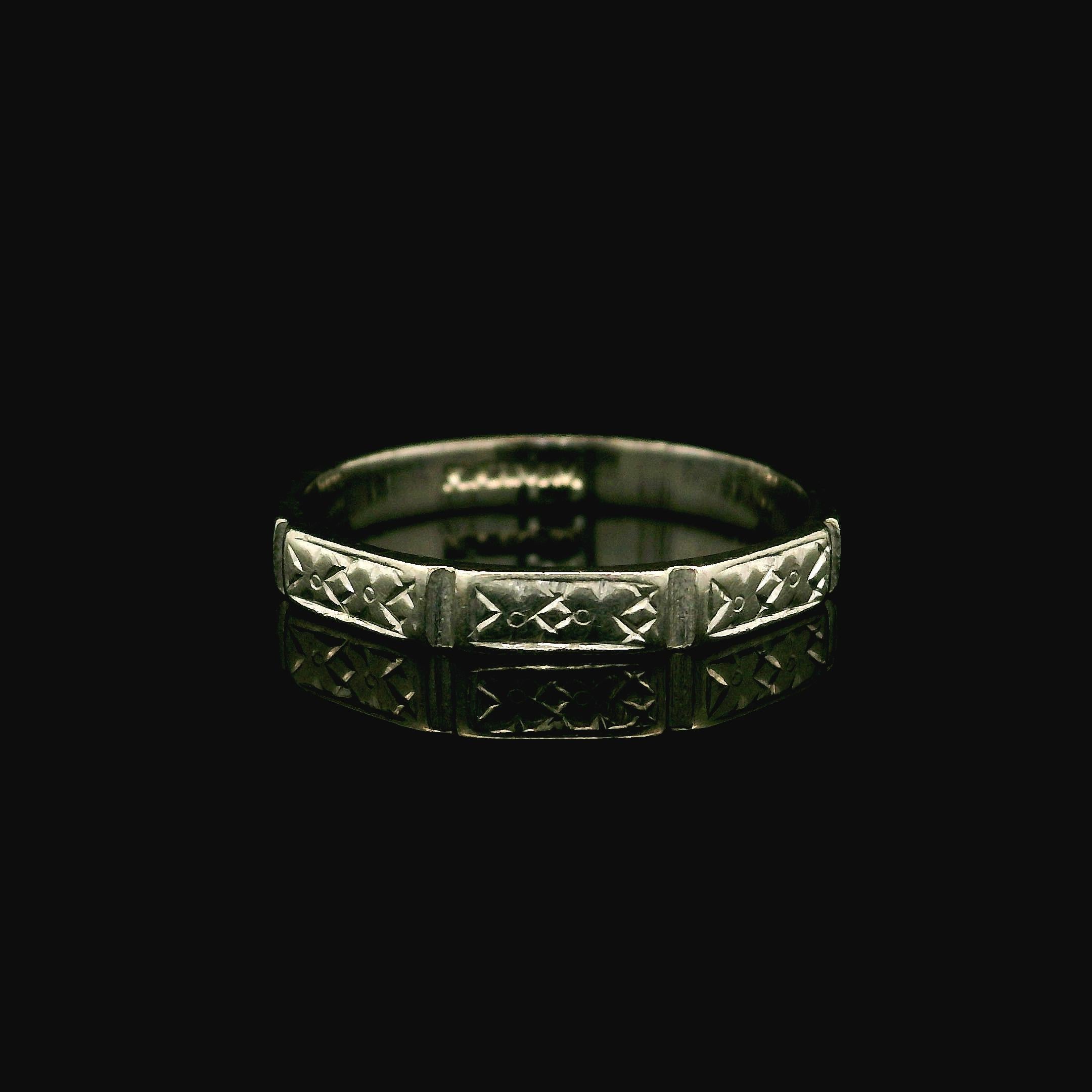 Women's Antique Art Deco Platinum Sectioned Engraved Eternity Band Ring Size 6.5 For Sale