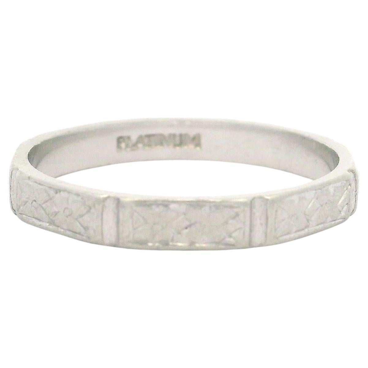 Antique Art Deco Platinum Sectioned Engraved Eternity Band Ring Size 6.5