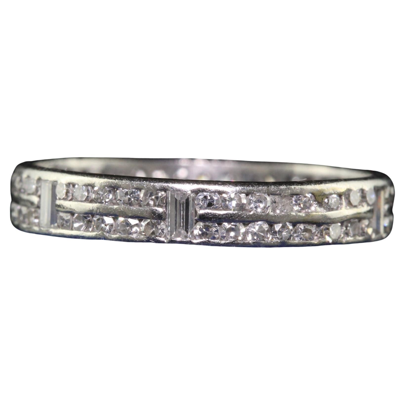 Antique Art Deco Platinum Single Cut Diamond Baguette Eternity Band - Size 5 1/2