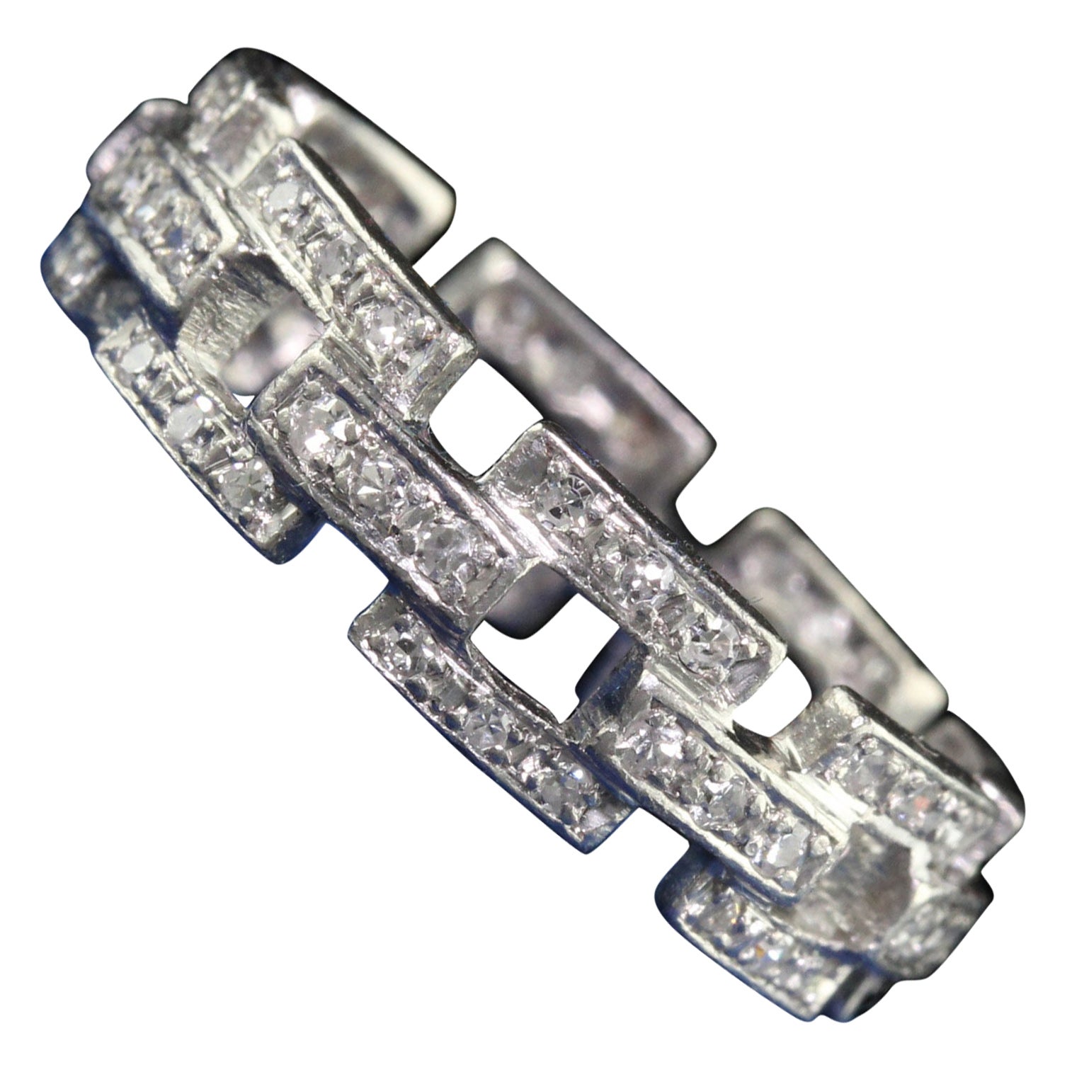 Antique Art Deco Platinum Single Cut Diamond Buckle Eternity Band