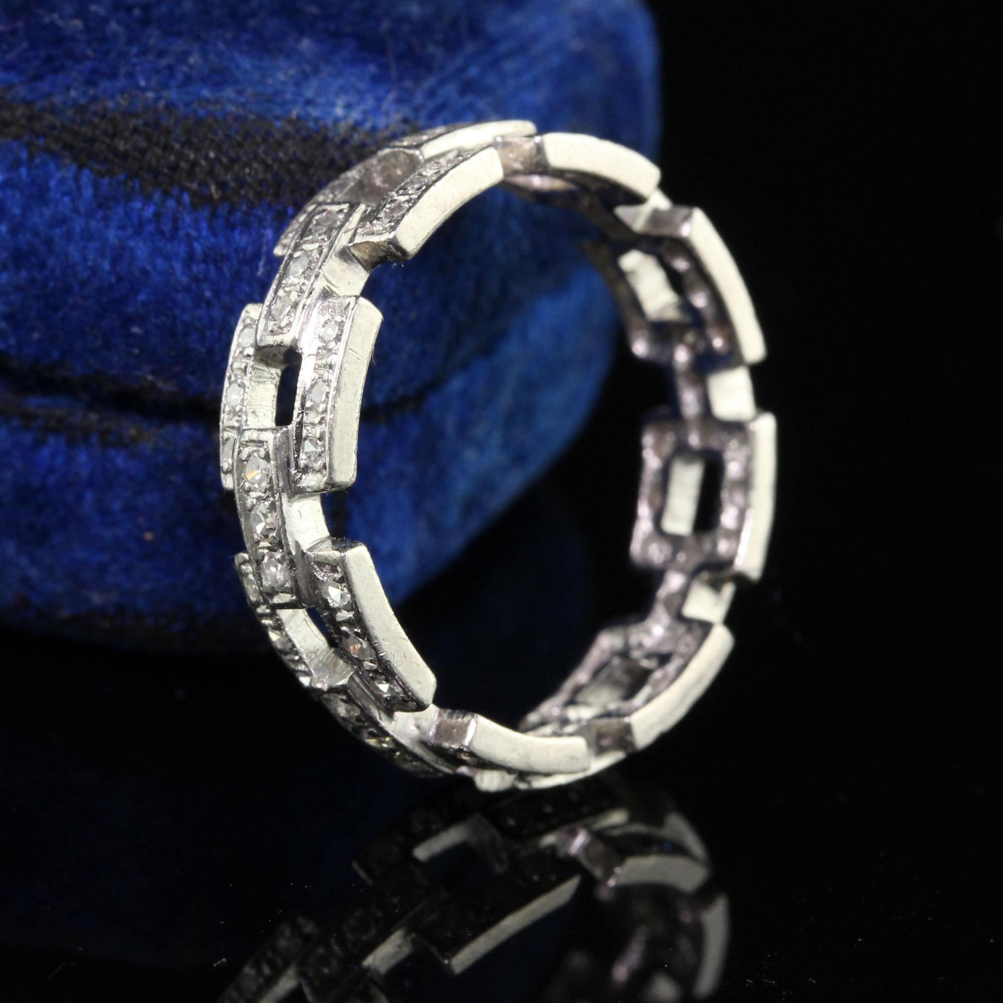 Antique Art Deco Platinum Single Cut Diamond Buckle Eternity Band In Good Condition For Sale In Great Neck, NY