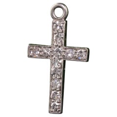 Antique Art Deco Platinum Single Cut Diamond Cross Charm