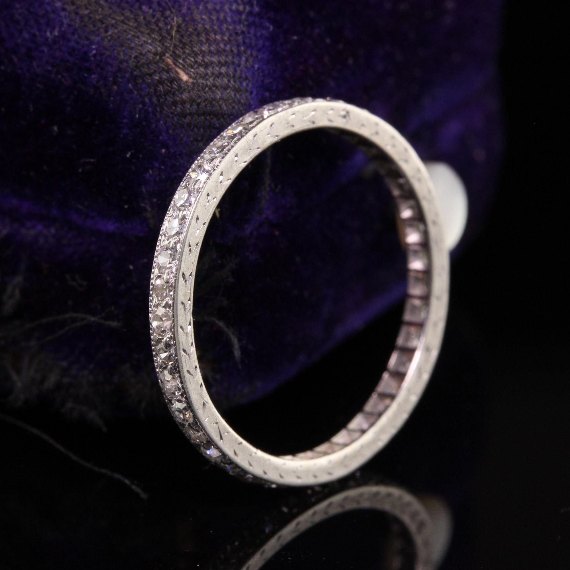 Antique Art Deco Platinum Single Cut Diamond Engraved Eternity Band In Good Condition In Great Neck, NY