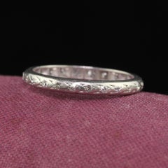 Antique Art Deco Platinum Single Cut Diamond Engraved Eternity Band - Size 5 1/2