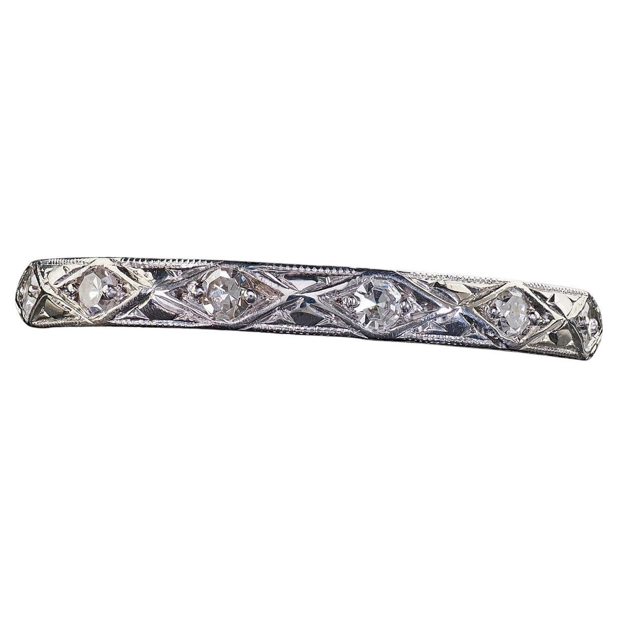 Antiguo Anillo de Eternidad Art Decó de Platino con Diamante Grabado de Talla Única - Talla 6