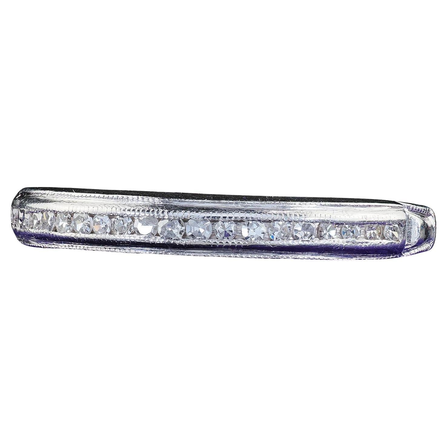 Antique Art Deco Platinum Single Cut Diamond Engraved Half Band Ring