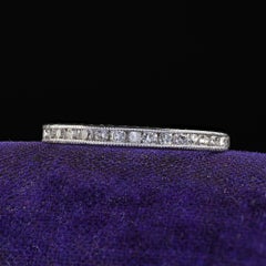 Antique Art Deco Platinum Single Cut Diamond Engraved Half Wedding Band