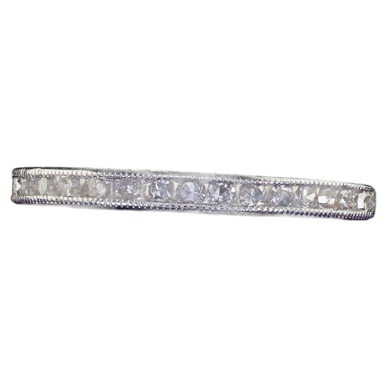Antique Art Deco Platinum Single Cut Diamond Engraved Half Wedding Band