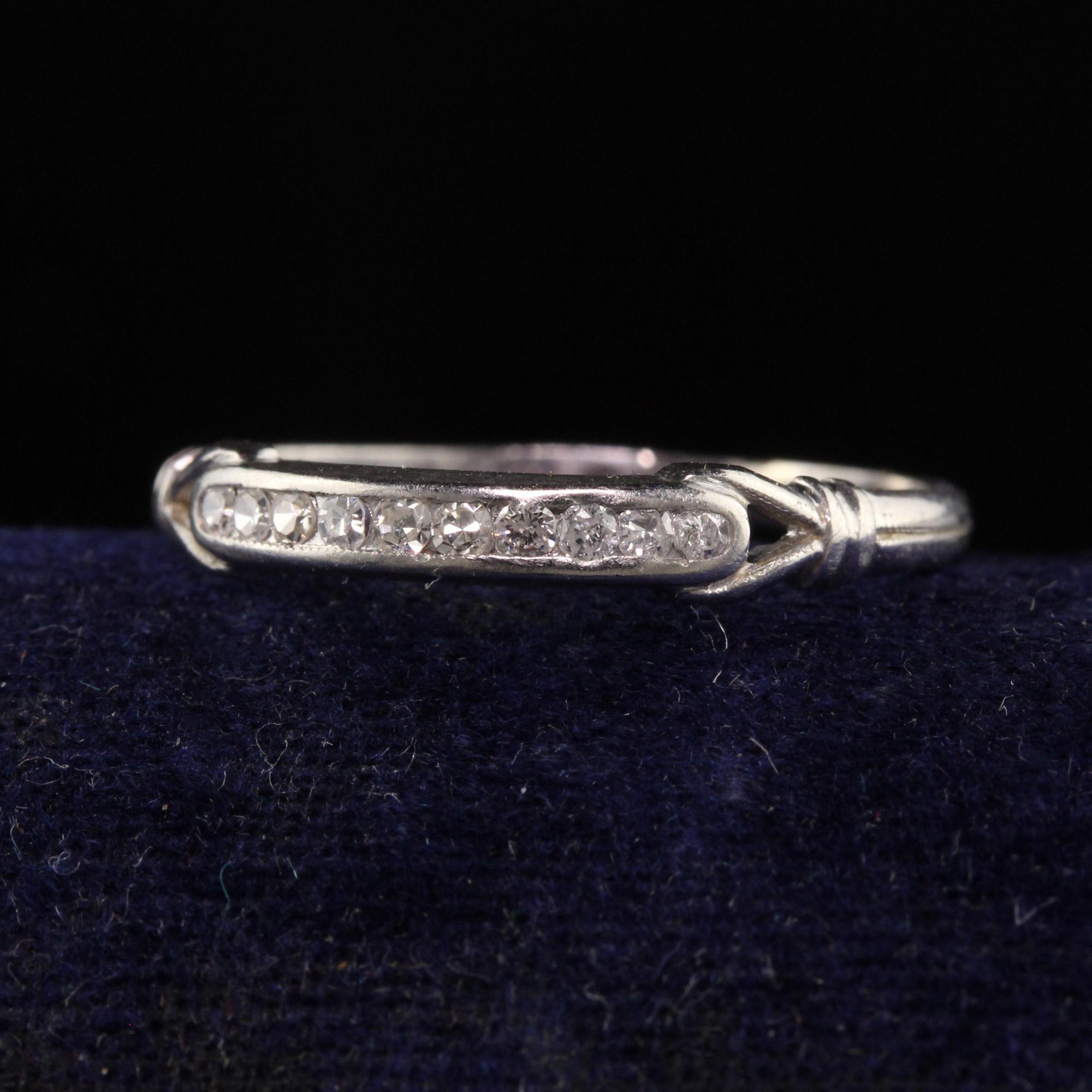 Beautiful Antique Art Deco Platinum Single Cut Diamond Engraved Wedding Band. This beautiful band is crafted in platinum and has single cut diamonds on the top of it. The inside of the band is engraved 