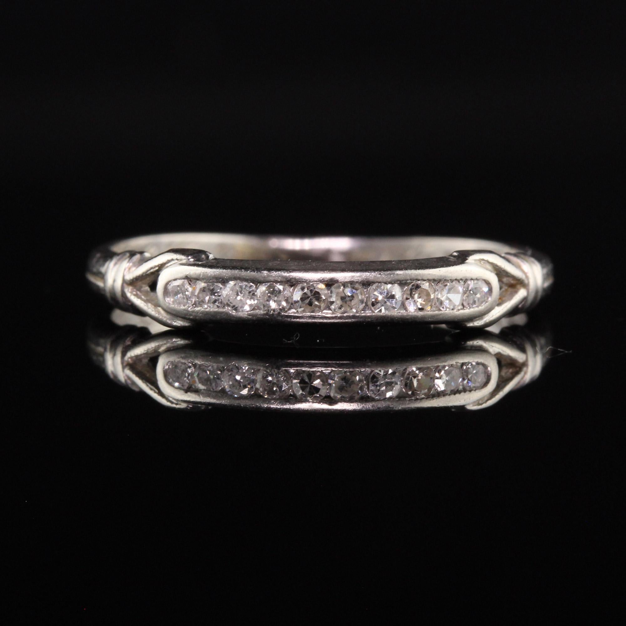 Women's Antique Art Deco Platinum Single Cut Diamond Engraved Wedding Band For Sale