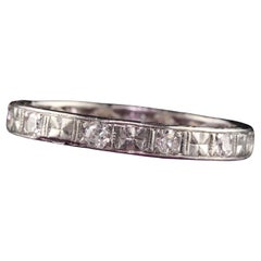 Antique Art Deco Platinum Single Cut Diamond Engraved Wedding Band