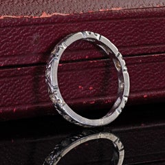Antique Art Deco Platinum Single Cut Diamond Engraved Wedding Band Ring