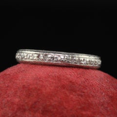Antique Art Deco Platinum Single Cut Diamond Engraved Wedding Band - Size 5 1/2