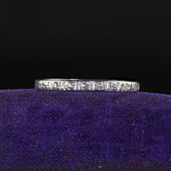 Antique Art Deco Platinum Single Cut Diamond Engraved Wedding Band - Size 7