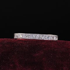 Alliance gravée Art déco ancienne en platine avec diamants taille unique - Taille 8 1/4