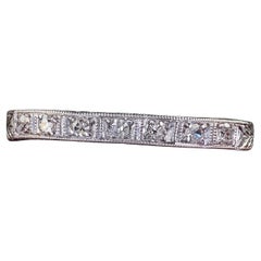 Alliance gravée Art déco ancienne en platine avec diamants taille unique - Taille 8 1/4