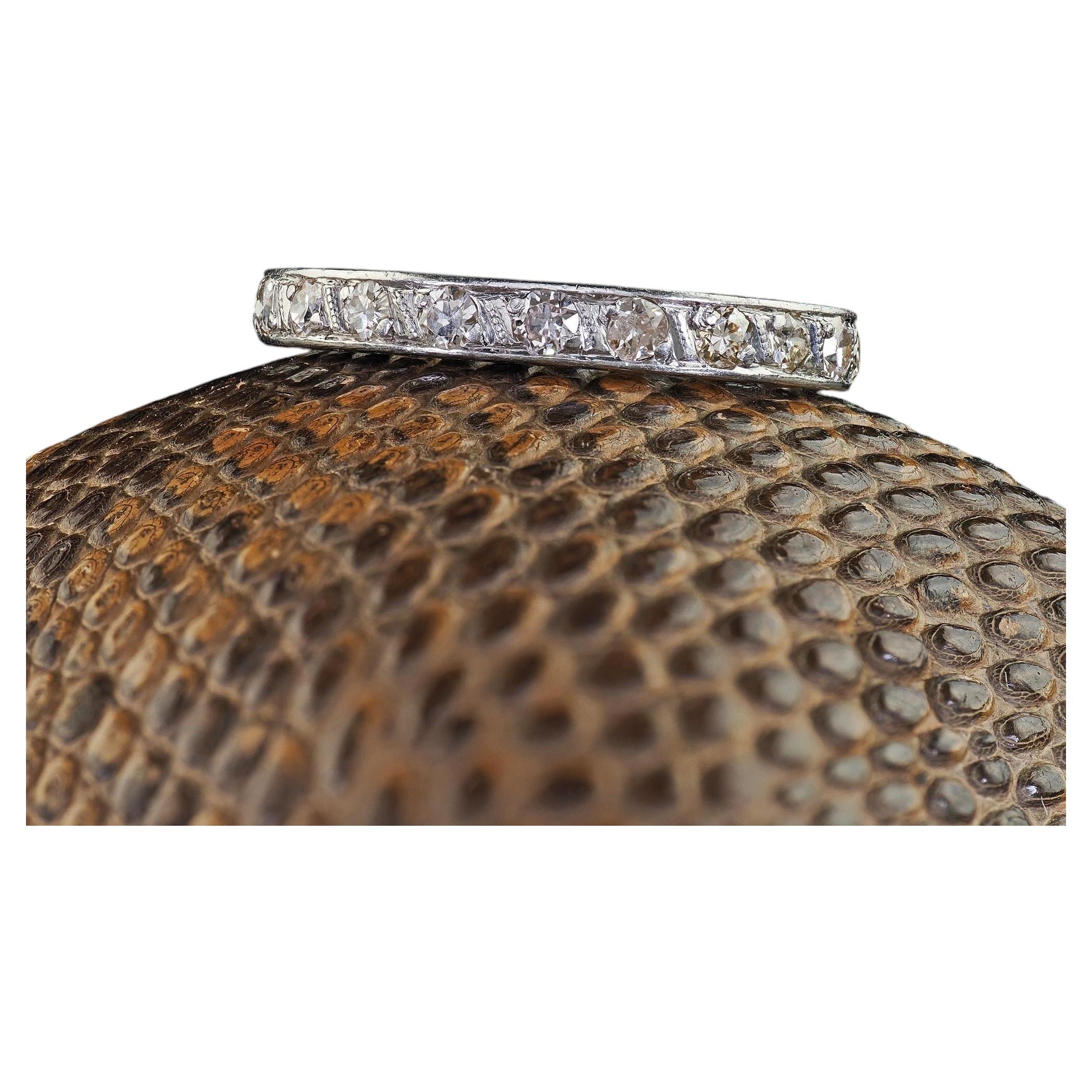 Antique Art Deco Platinum Single Cut Diamond Eternity Band Ring - Size 5 1/2 For Sale