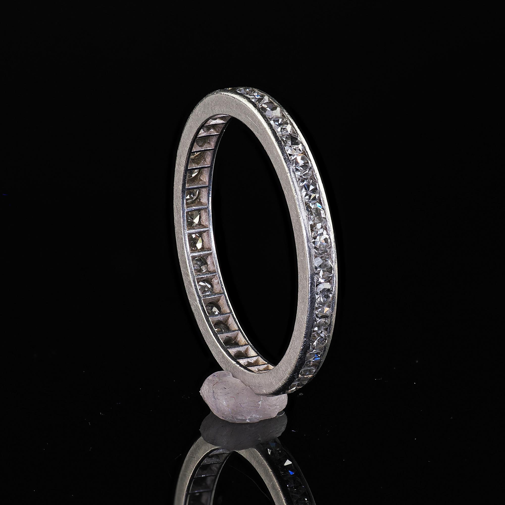 Antique Art Deco Platinum Single Cut Diamond Eternity Band Ring - Size 5 3/4 For Sale 2