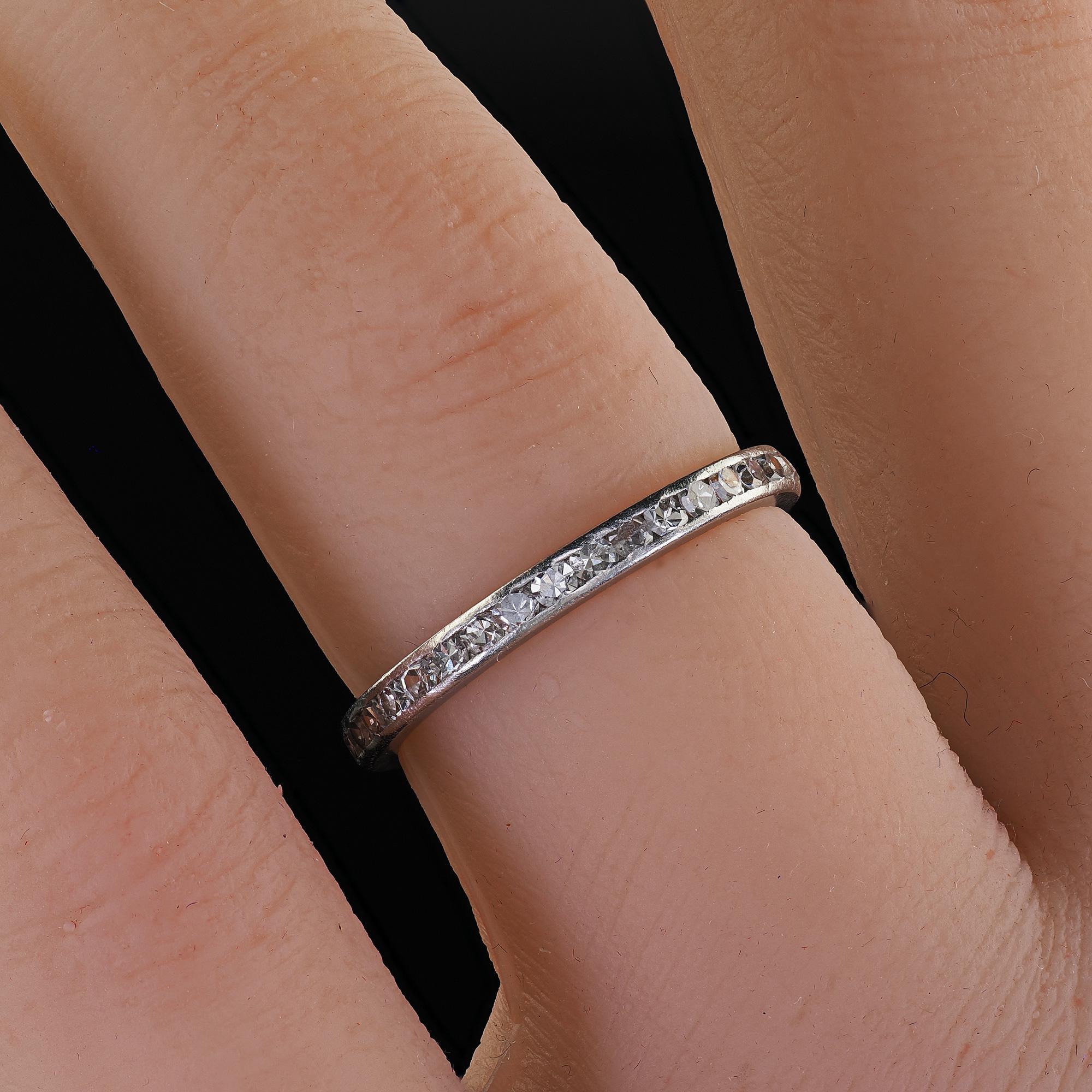 Antique Art Deco Platinum Single Cut Diamond Eternity Band Ring - Size 5 3/4 For Sale 3