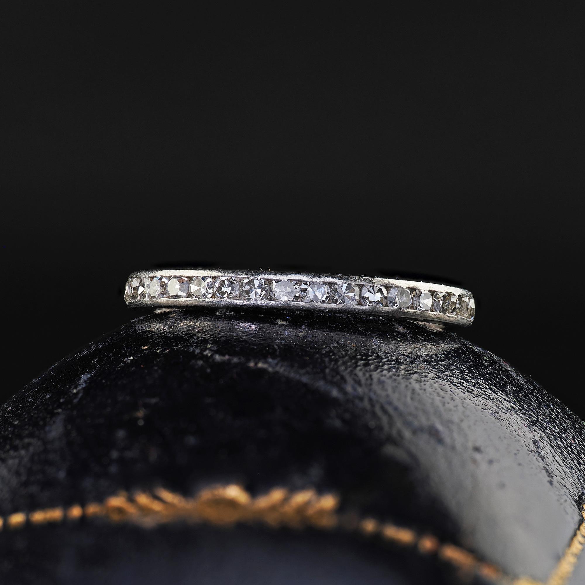 Antique Art Deco Platinum Single Cut Diamond Eternity Band Ring - Size 5 3/4 For Sale 4