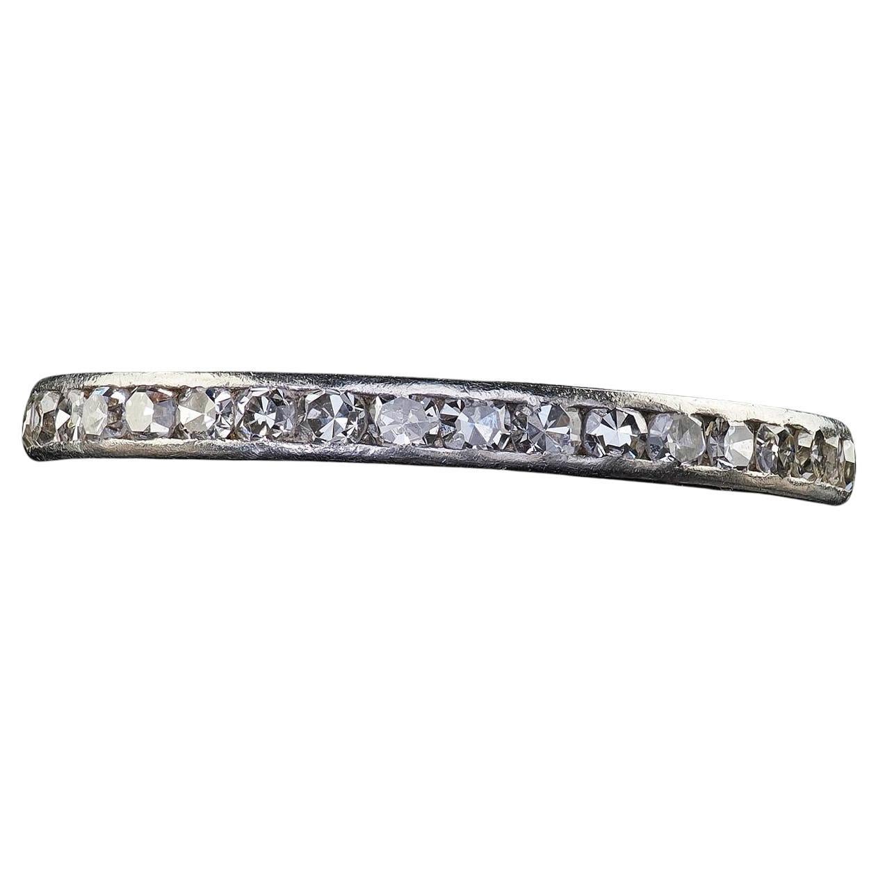 Antique Art Deco Platinum Single Cut Diamond Eternity Band Ring - Size 5 3/4 For Sale