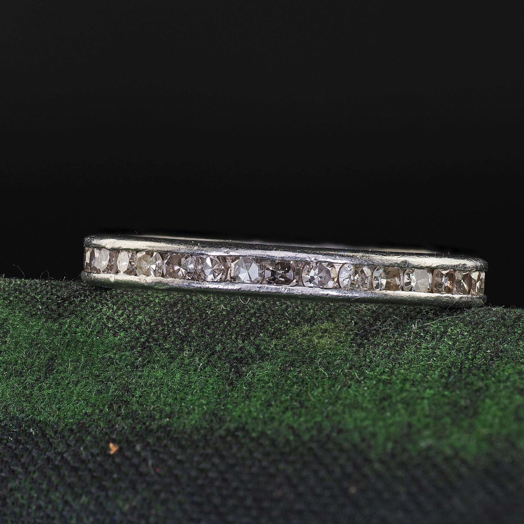 Beautiful Antique Art Deco Platinum Single Cut Diamond Eternity Band Ring - Size 6 3/4. This classic Art Deco diamond eternity band is crafted in platinum. This ring features beautiful single cut diamonds set around the entire band in an Art Deco
