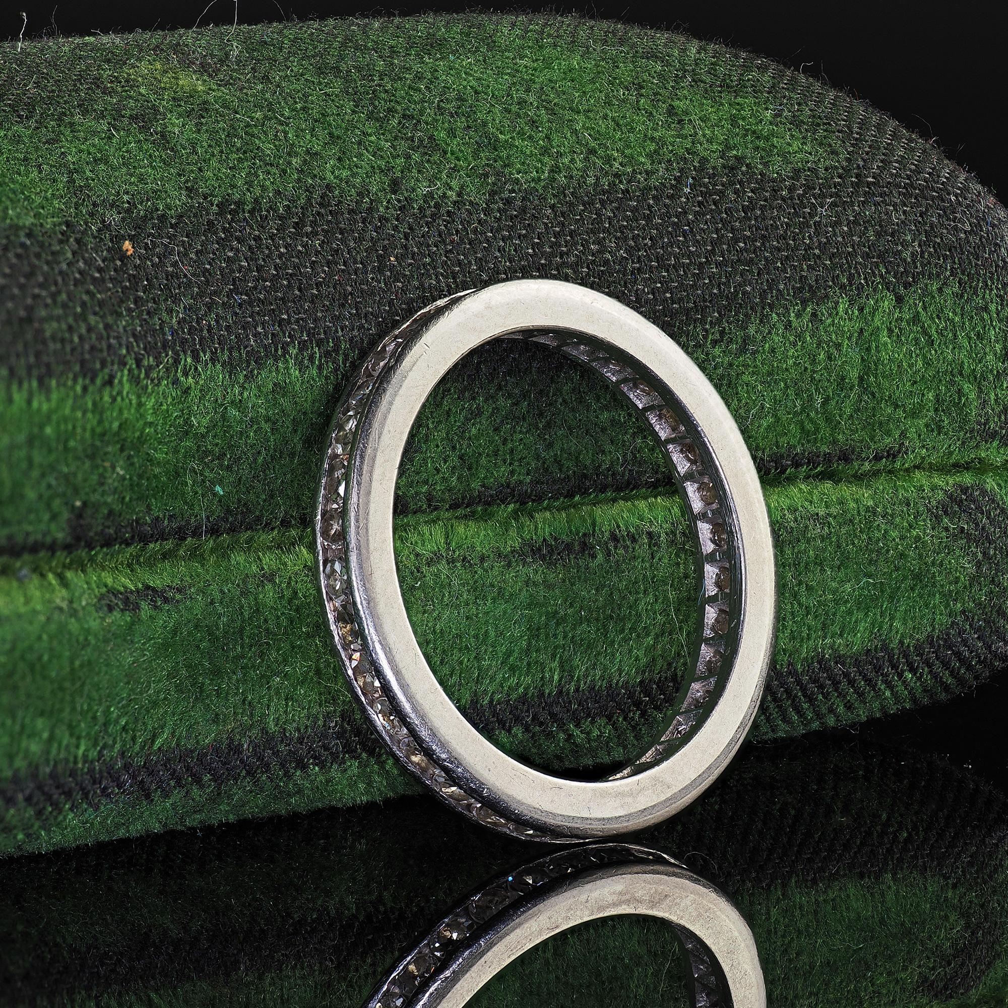 Antique Art Deco Platinum Single Cut Diamond Eternity Band Ring - Size 6 3/4 In Good Condition For Sale In Great Neck, NY