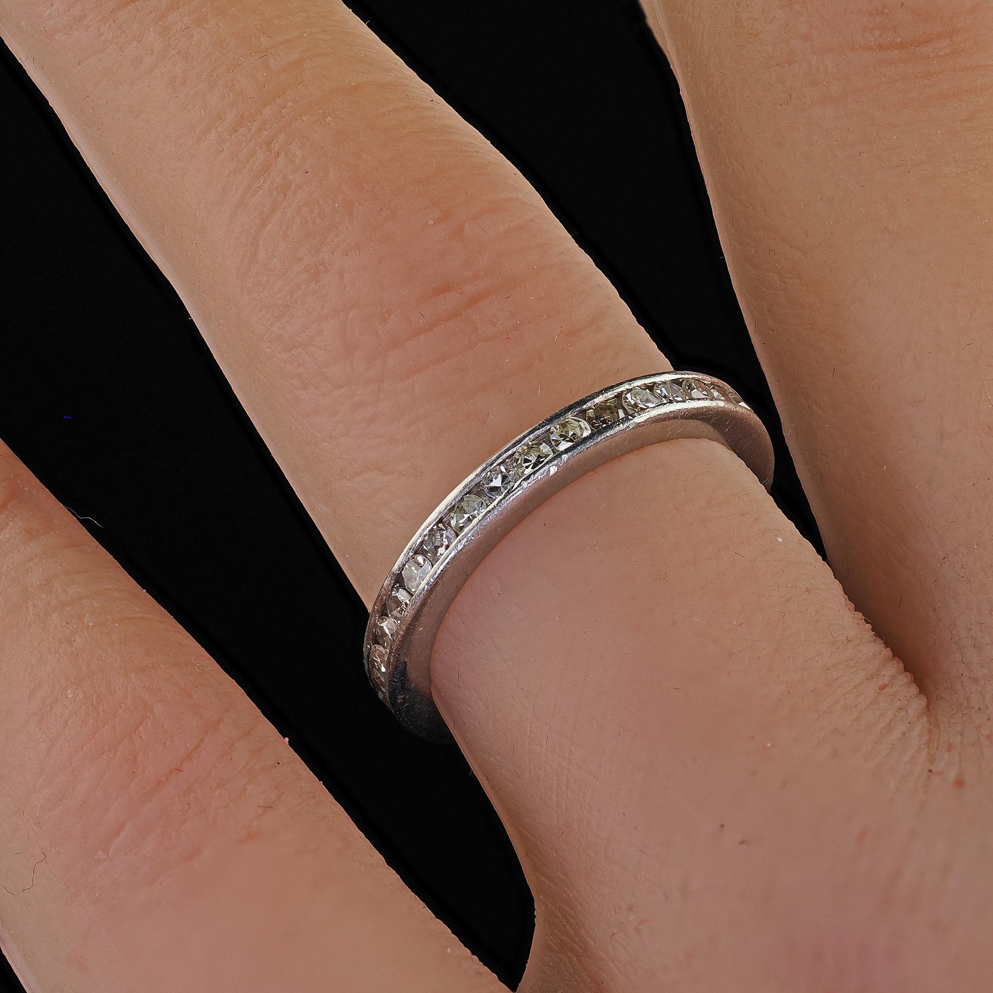 Antique Art Deco Platinum Single Cut Diamond Eternity Band Ring - Size 6 3/4 For Sale 2