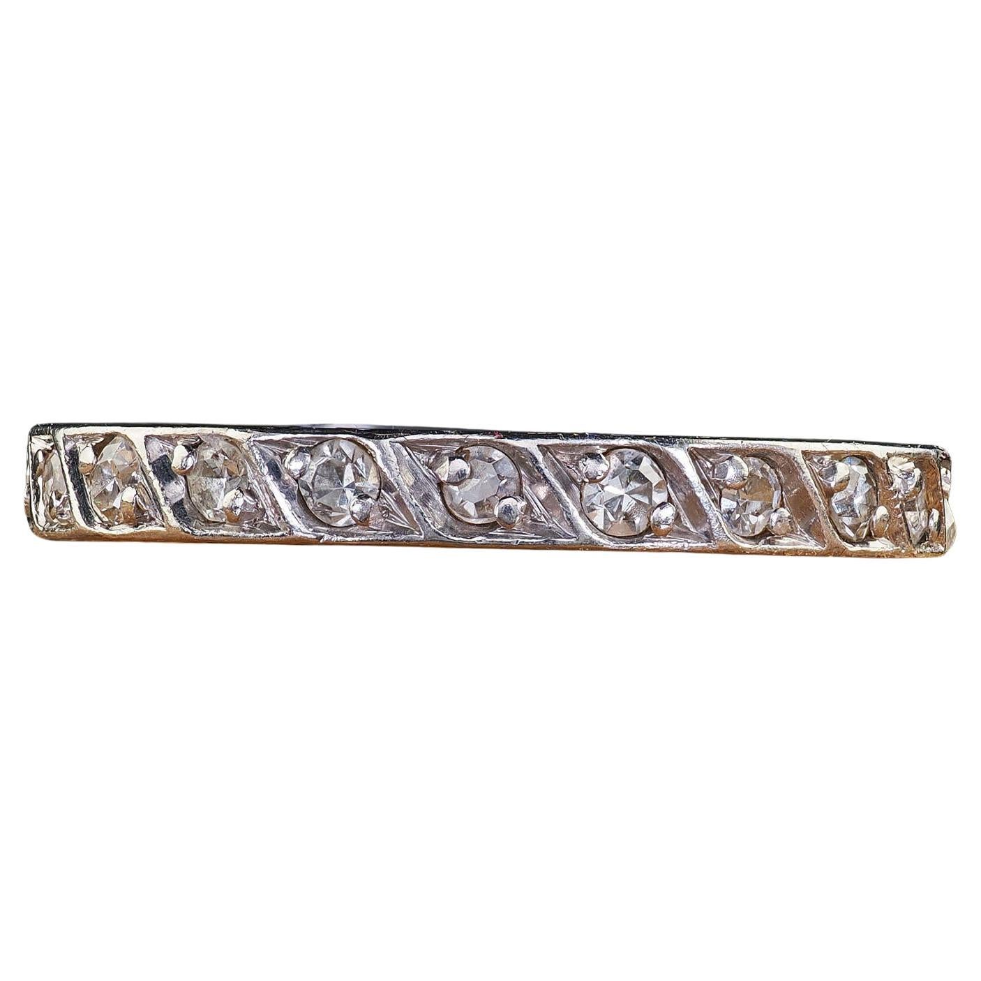 Antique Art Deco Platinum Single Cut Diamond Eternity Band Ring - Size 6 For Sale