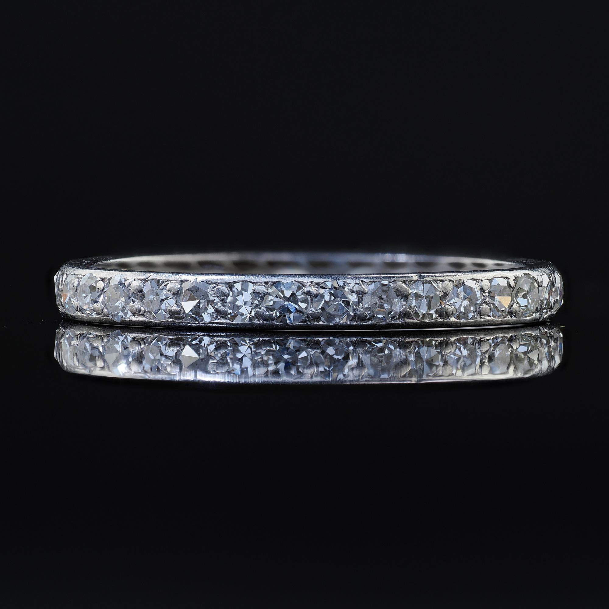 Alliance d'éternité Art déco ancienne en platine avec diamant taille unique - Taille 5 3/4 Pour femmes en vente