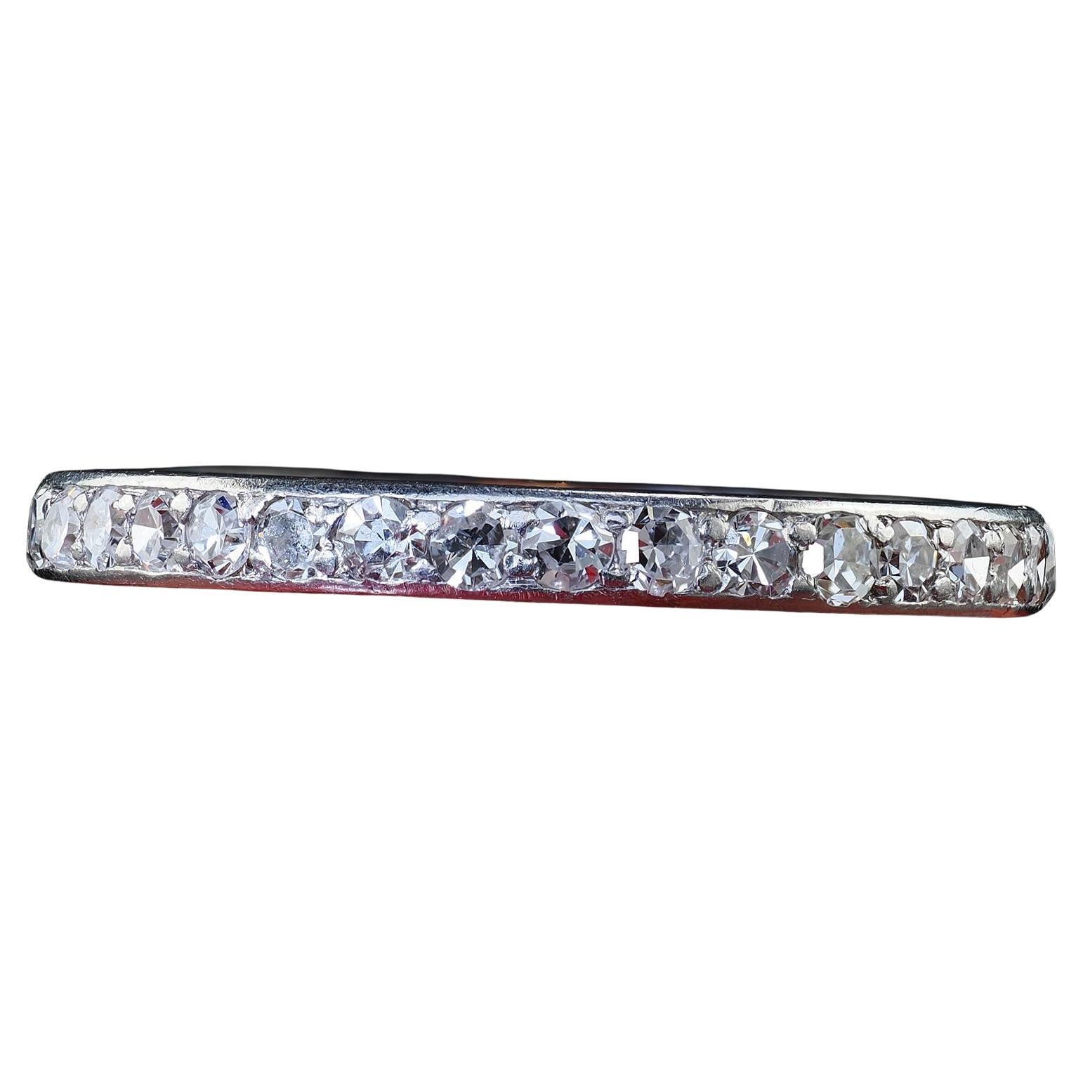 Antique Art Deco Platinum Single Cut Diamond Eternity Wedding Band - Size 5 3/4