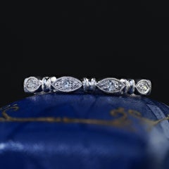 Alliance d'éternité Art déco ancienne en platine avec diamant taille unique - Taille 7 1/4