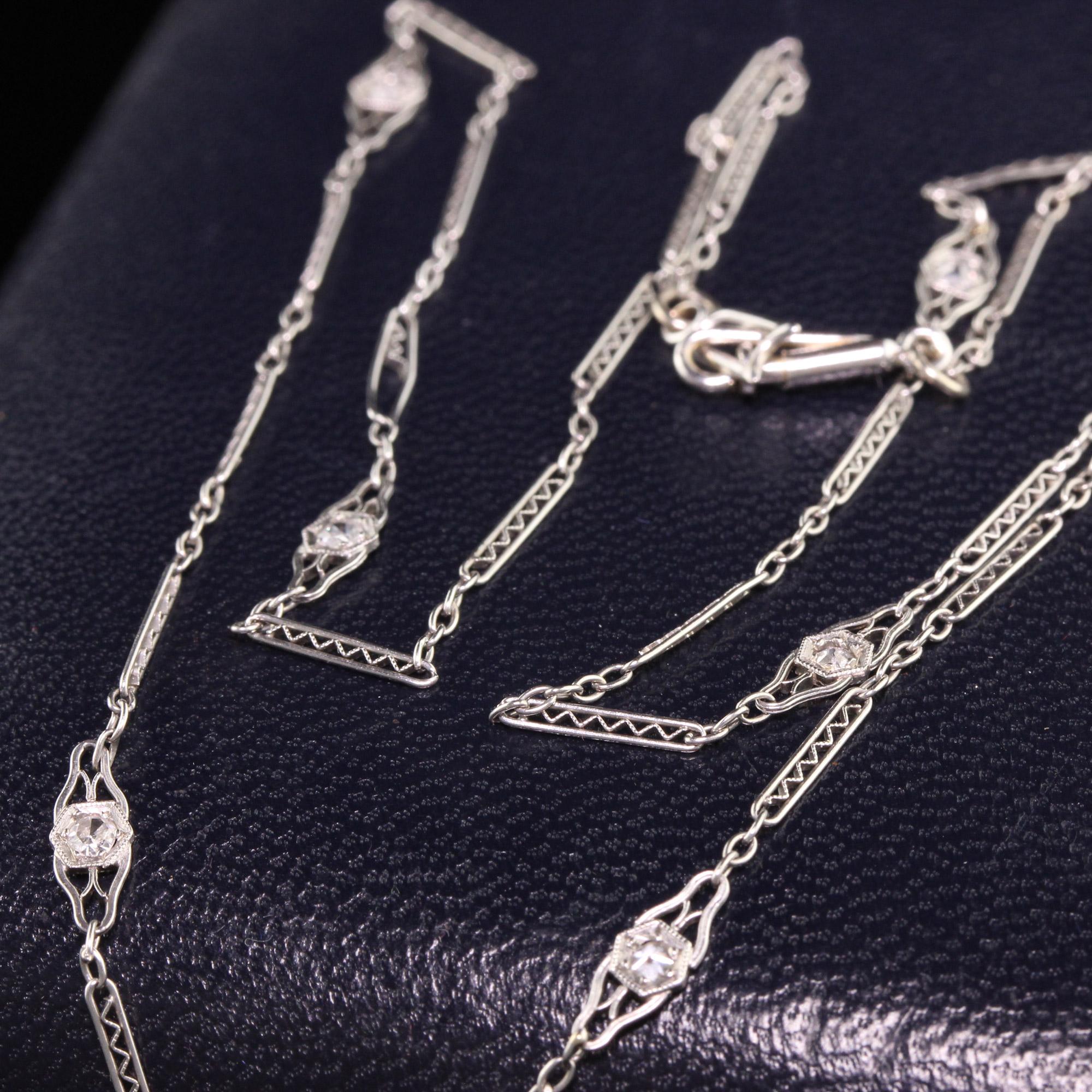 Antique Art Deco Platinum Single Cut Diamond Filigree Necklace In Good Condition In Great Neck, NY