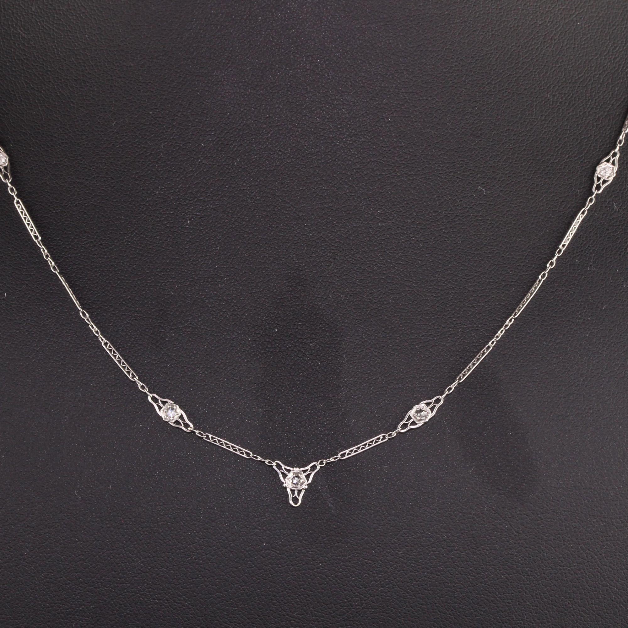 Antique Art Deco Platinum Single Cut Diamond Filigree Necklace 1