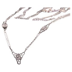 Antique Art Deco Platinum Single Cut Diamond Filigree Necklace