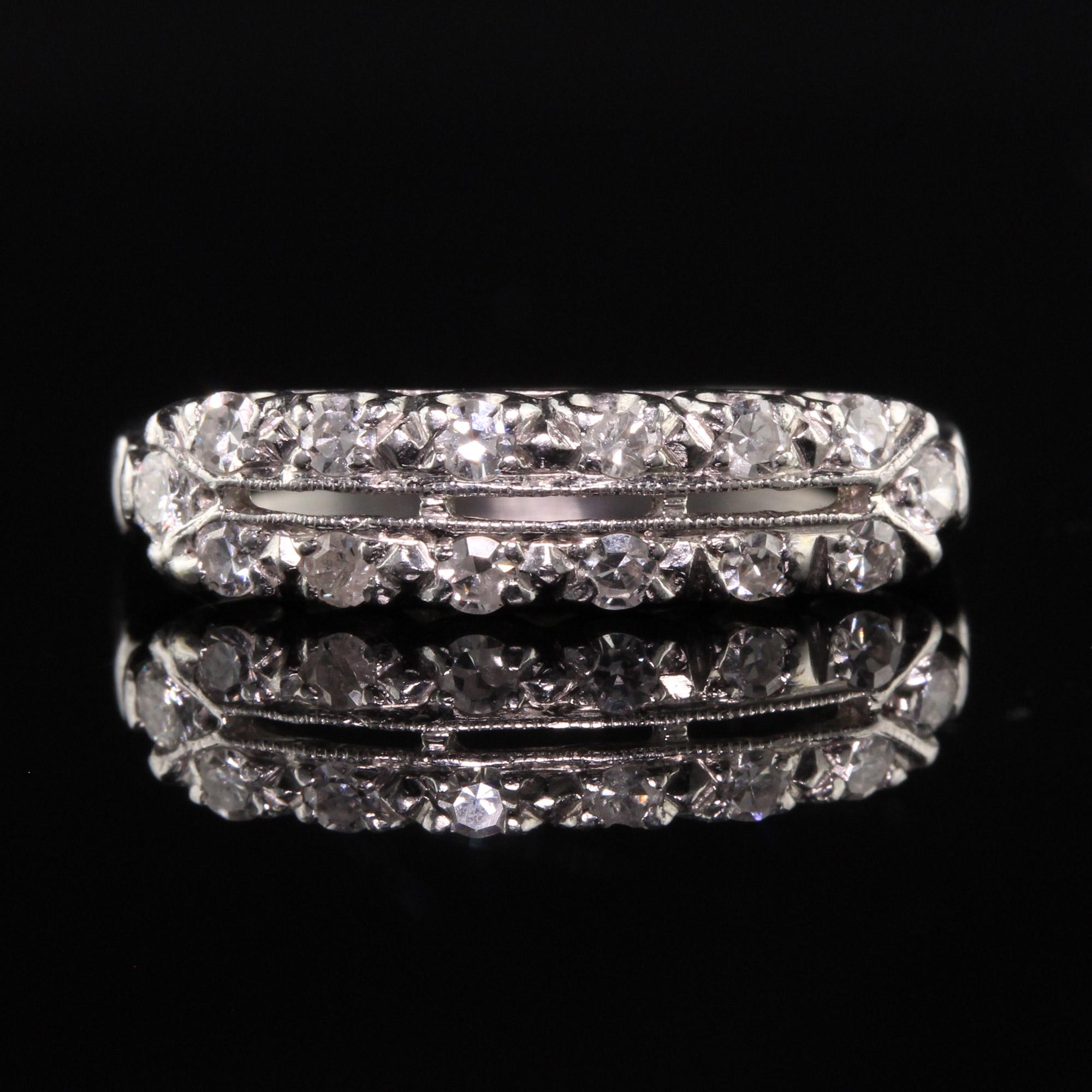 Antique Art Deco Platinum Single Cut Diamond Filigree Wedding Band In Good Condition For Sale In Great Neck, NY