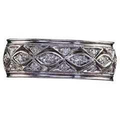Anneau d'éternité filigrane ancien Art déco en platine avec diamants taille unique