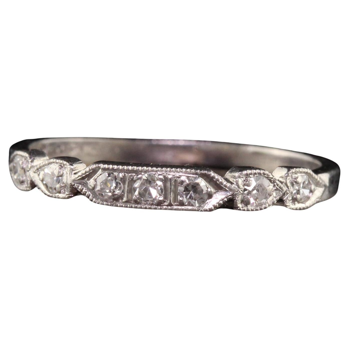 Antique Art Deco Platinum Single Cut Diamond Heart Pattern Wedding Band
