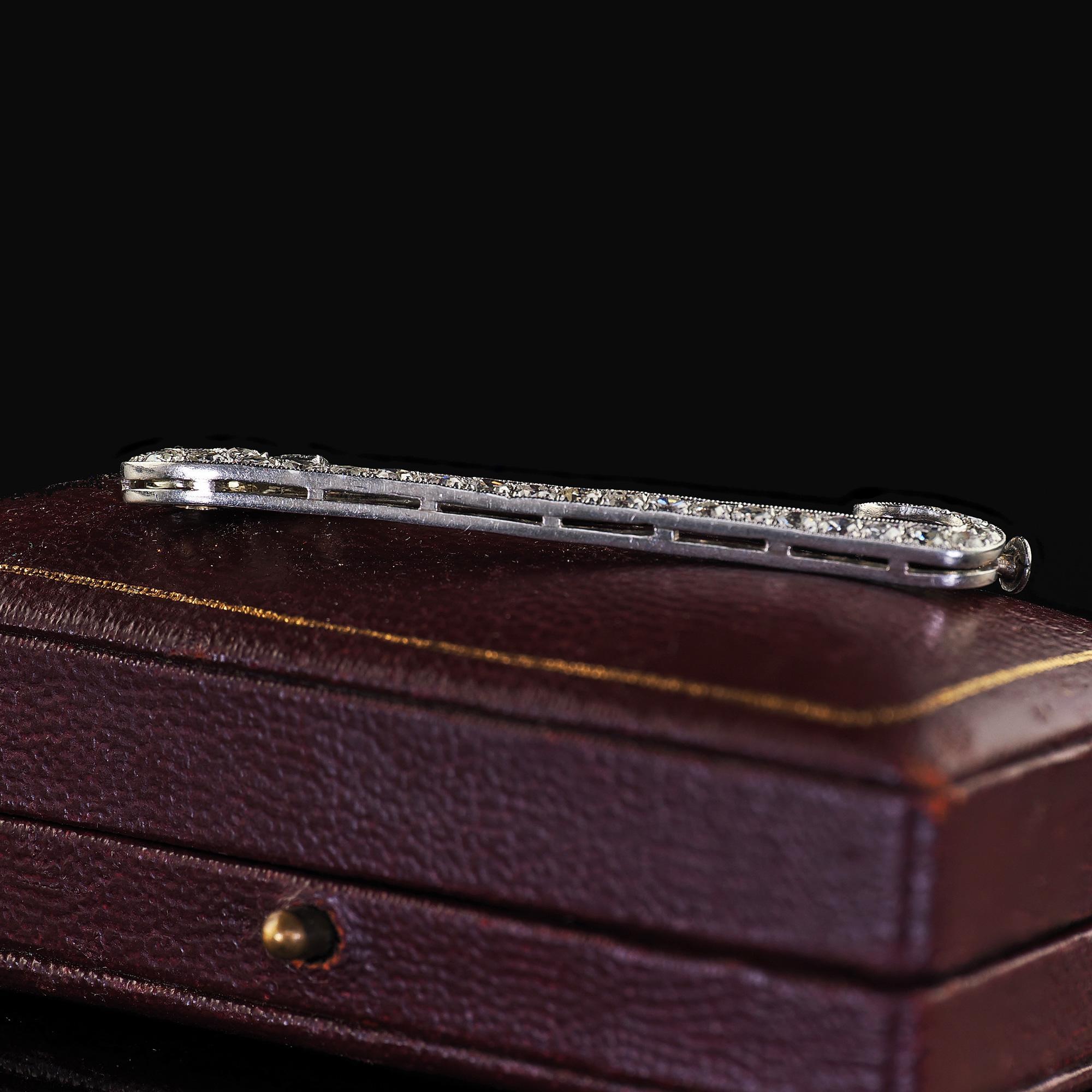 Antique Art Deco Platinum Single Cut Diamond Safety Pin Brooch For Sale 4