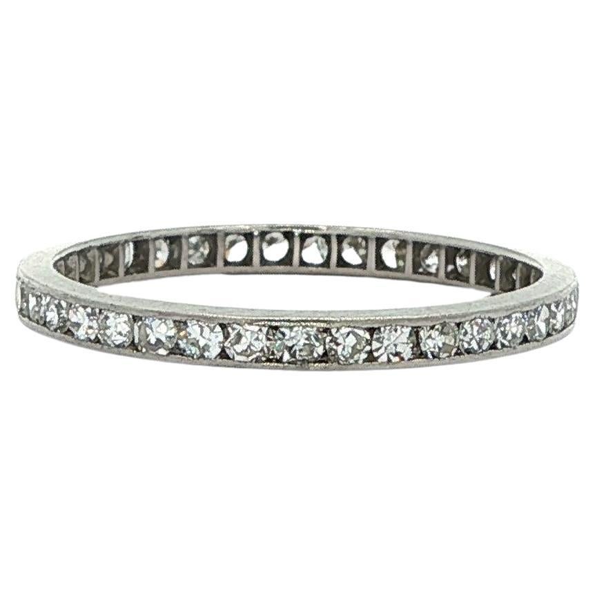 Antique Art Deco Platinum Single Cut Diamond Stackable Wedding Band Ring Sz 5.5 For Sale