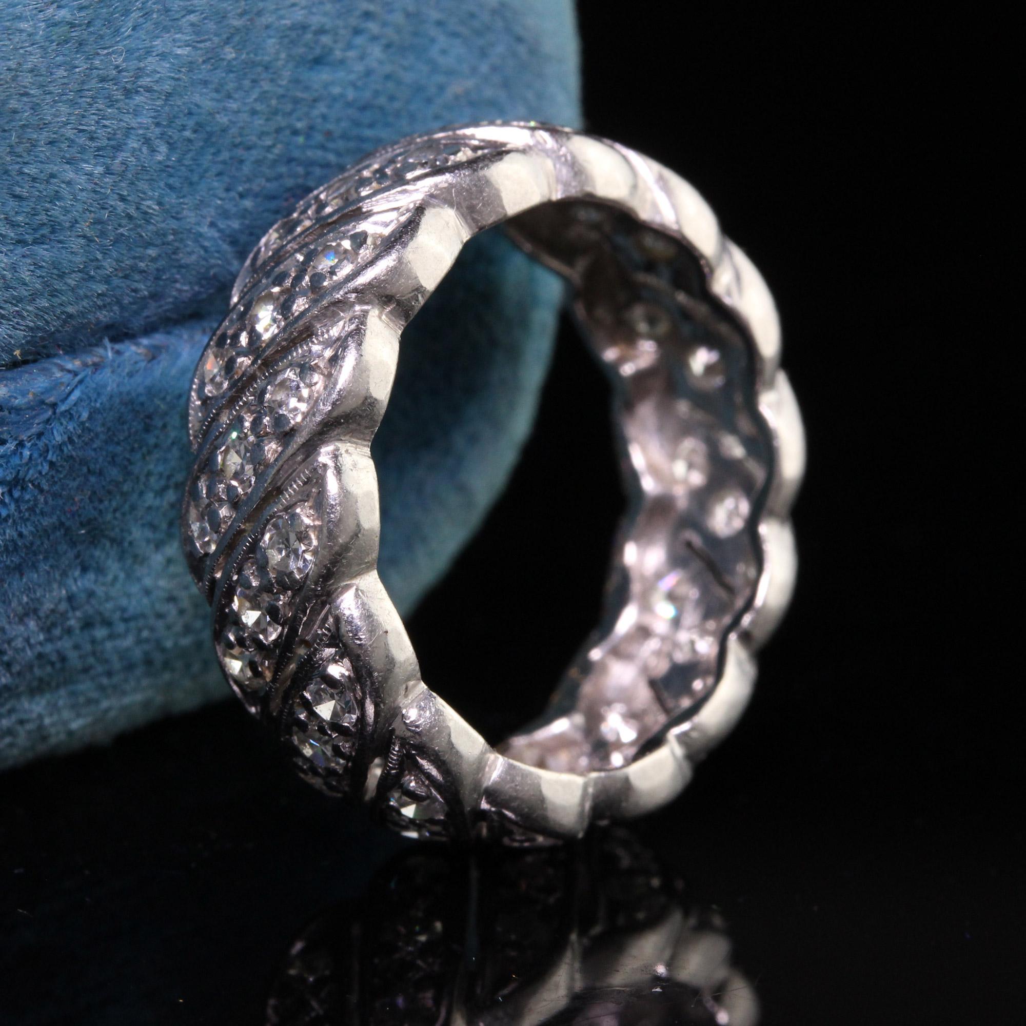 Antique Art Deco Platinum Single Cut Diamond Wave Eternity Band In Good Condition For Sale In Great Neck, NY
